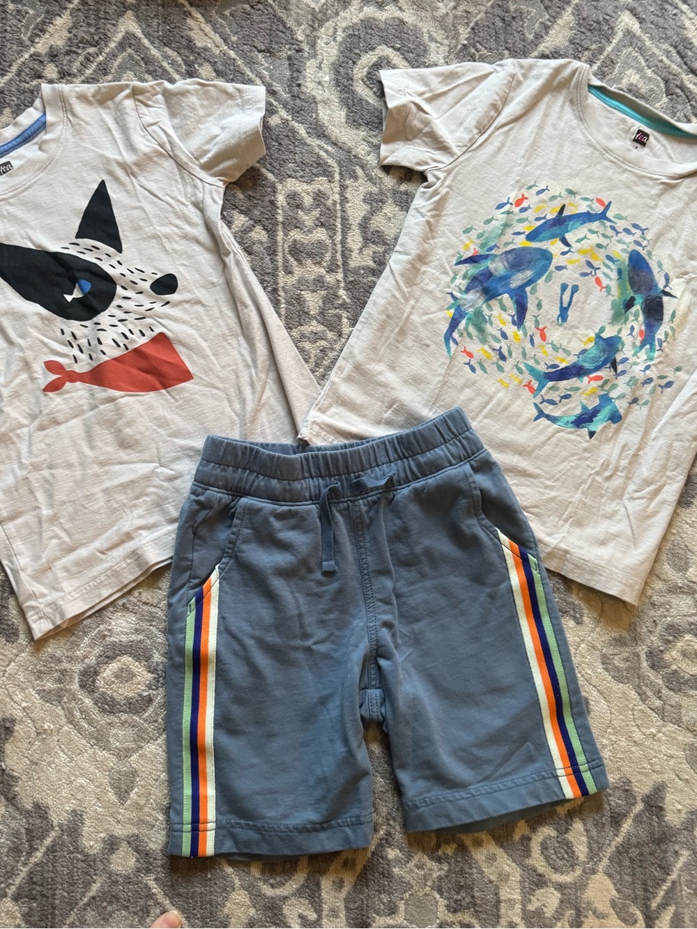 Tea shirt & Shorts Set - Dog and Whale Print, Blue Shorts - Picture 2 of 7